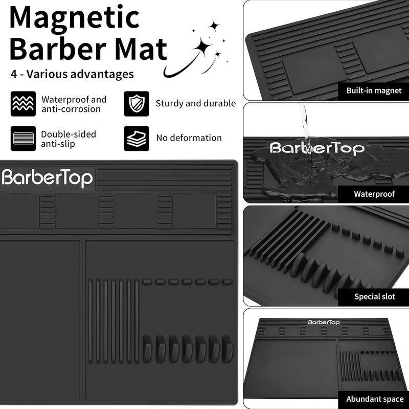 BarberTop Magnetic Barber Mats for Clippers, with 6 Magnets & Dedicated Slots - 19.29"x12.6" Anti-Slip Heat Resistant Barber Station Organizer Mat, Scissors, Combs & Salon Tools Pad for Grooming Table Tray - Image 5